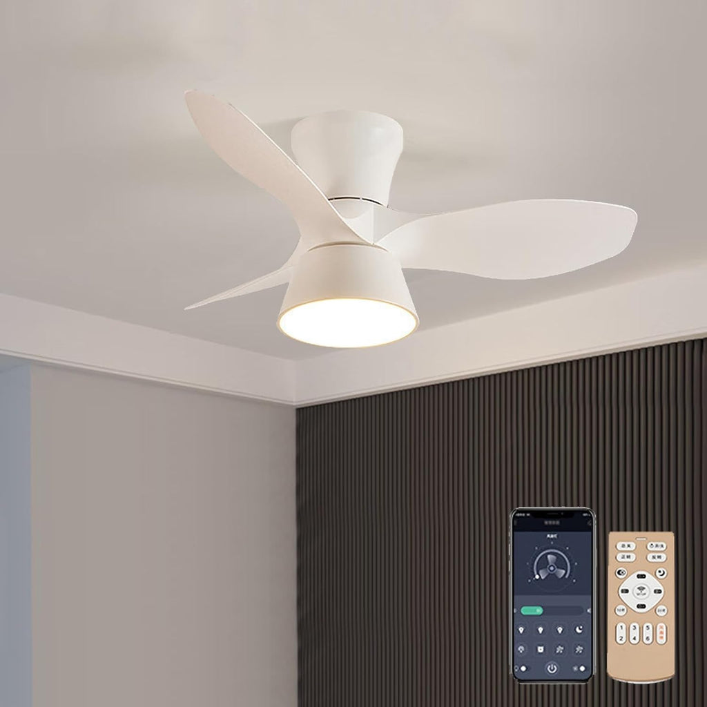 Small Ceiling Fans with Lights, 80cm/31in Flush Mount Ceiling Fan with Light and Remote, Modern Ceiling Fan for Bedroom/Kitchen/Dining Room/Patio(White)