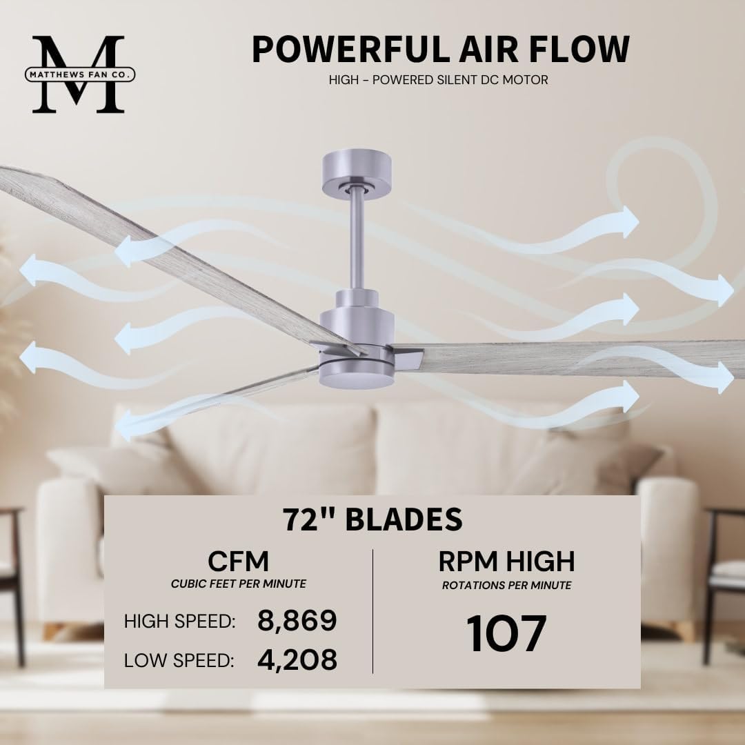 Matthews AK-BN-BW-72 Alessandra Wet Rated 72' Outdoor Ceiling Fan without Light, Remote Included, Silent DC Motor, Brushed Nickel with Barn Wood Tone