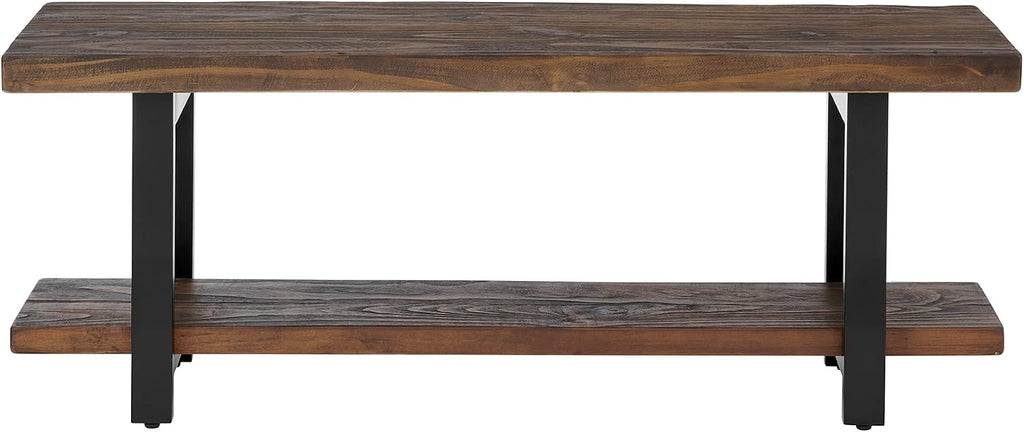 Alaterre Furniture Pomona Entryway Bench and Coat Hook Set – Modern Rustic 48-Inch Solid Wood Bench & Wall Mounted Coat Hook Set for Jackets, Bags & Shoes in Mudroom or Hallway (Rustic Brown)