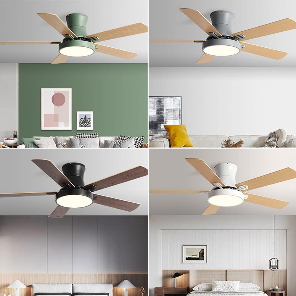 Flush Mount Ceiling Fan with Lights Wood Modern Ceiling Fan with Remote 42 Inch Mute Ceiling Fans with Lights for Bedroom Outdoor Ceiling Fans for Patios with Light