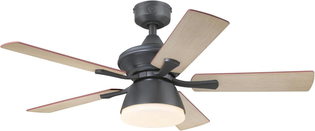 Westinghouse Lighting Nevada Traditional Indoor/Outdoor Ceiling Fan, LED Light Fixture with Opal Frosted Glass, Remote Control, 42 Inch, Iron Finish