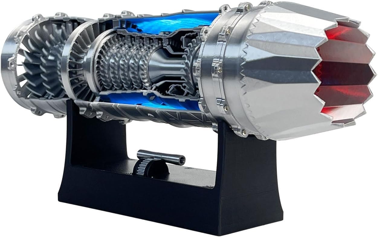 J35 Turbojet Engine Model Kit with Magnetic Base & LED Lights - Working Turbofan STEM Desk Toy, USB-C Charging 3D Printed Aero Science Gift for Adults (Finished)