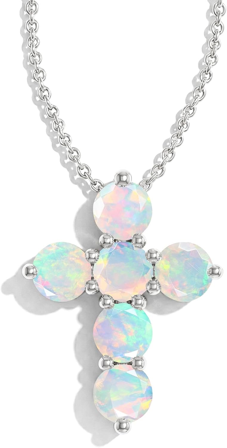 GOODSTONE JEWELS 925 Sterling Silver Cross Pendant Necklace for Women | Size 16+2 Inch Cable Chain with Lobster Clasp | Natural Birthstone Jewelry Gift for Her