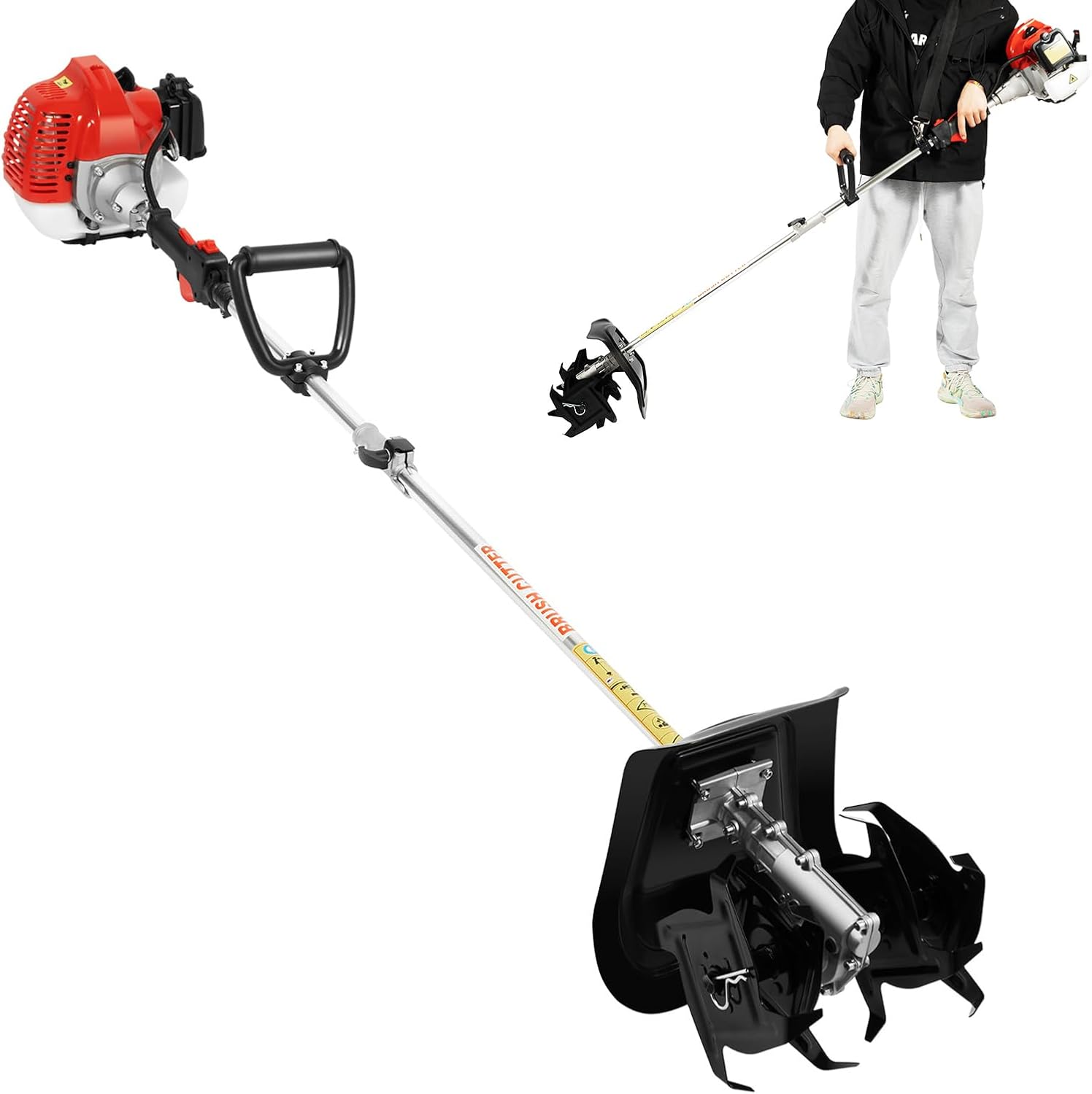 2 Stroke Tiller Cultivator, 51.7CC 6500RPM Garden Mini Tiller Rototiller Gas Powered Rotary Cultivator Handheld Single-Cylinder Rototiller Garden Tool with 1.1L Fuel Tank for Farm Loose Soil Weeding