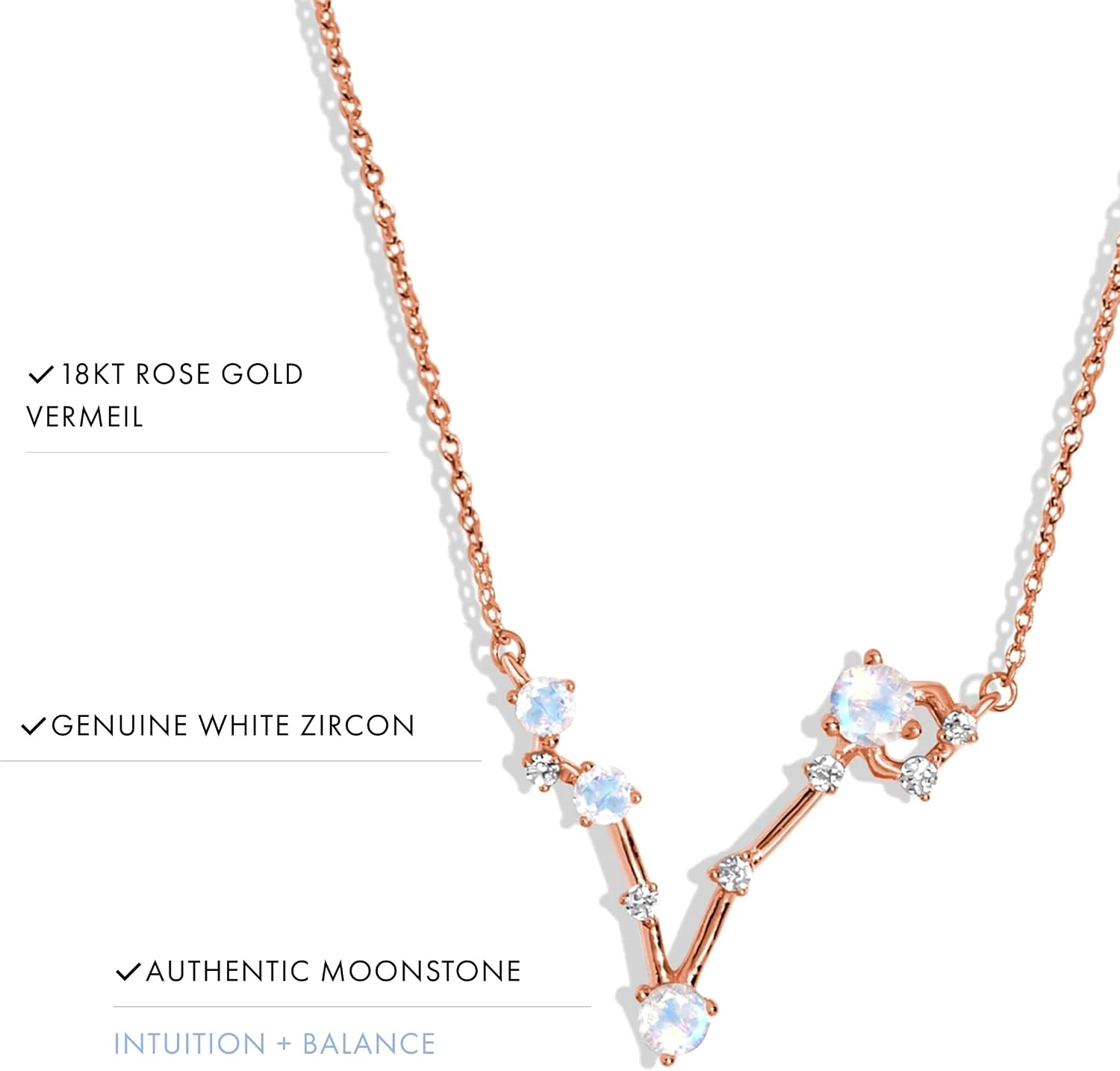 Moon Magic Moonstone Zodiac Necklaces for Women | Constellation Necklace 925 Sterling Silver | 18k Rose and Yellow Gold Zodiac Sign Pendants | Authentic Real Dainty Moon Stone Jewelry for Women
