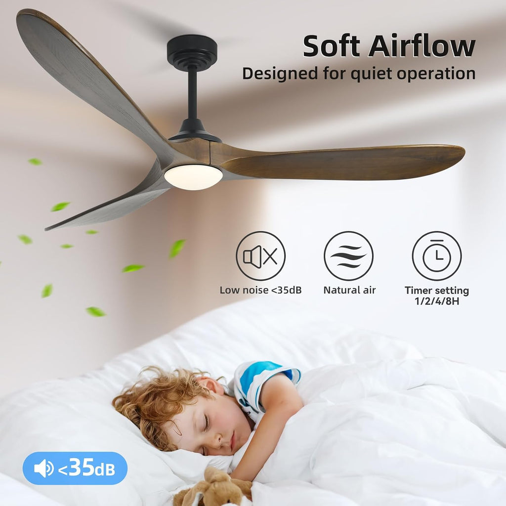 Ceiling Fan with Lights, 72'' Solid Wood Indoor/Outdoor Ceiling Fan with Quiet Reversible DC Motor, Compatible with Alexa/Google/App, 3CCT Dimmable, 6 Speeds Bronze Outdoor Fan for Patio Porch