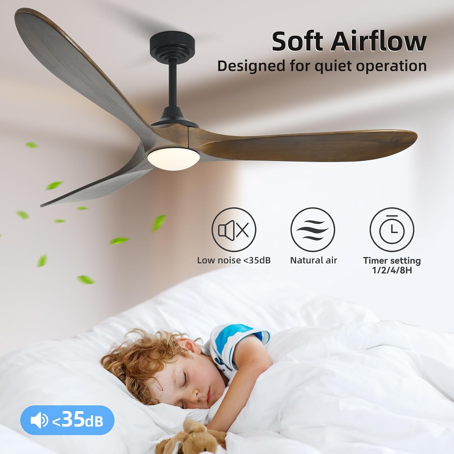 Ceiling Fan with Lights, 72'' Solid Wood Indoor/Outdoor Ceiling Fan with Quiet Reversible DC Motor, Compatible with Alexa/Google/App, 3CCT Dimmable, 6 Speeds Bronze Outdoor Fan for Patio Porch