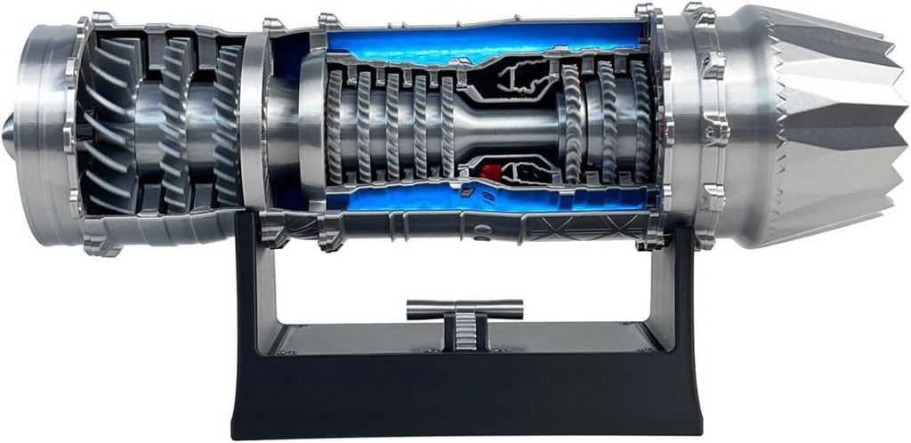 J35 Turbojet Engine Model Kit with Magnetic Base & LED Lights - Working Turbofan STEM Desk Toy, USB-C Charging 3D Printed Aero Science Gift for Adults (Finished)