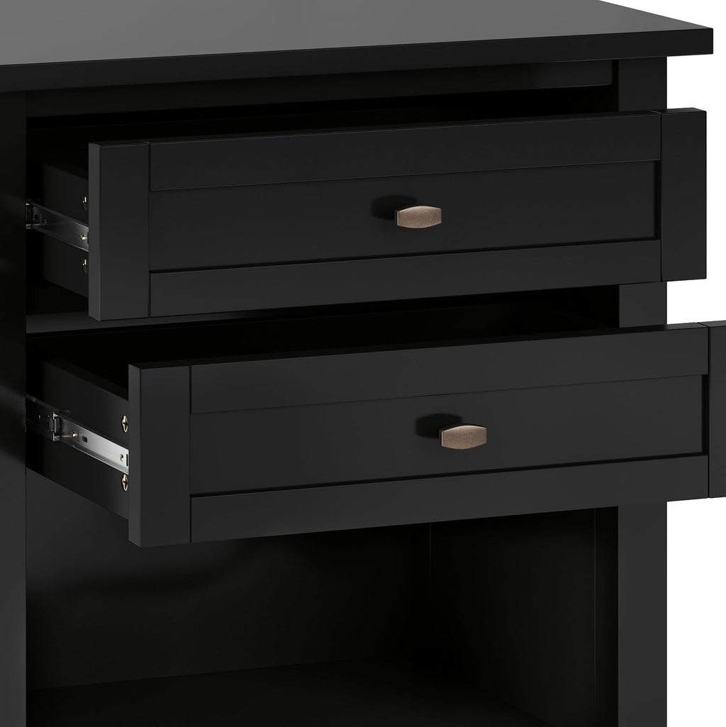 SIMPLIHOME Warm Shaker Solid Wood 24 inch Wide Transitional-Style Bedside Nightstand Tables in Black for the Living Room and Bedroom (Set of 2)