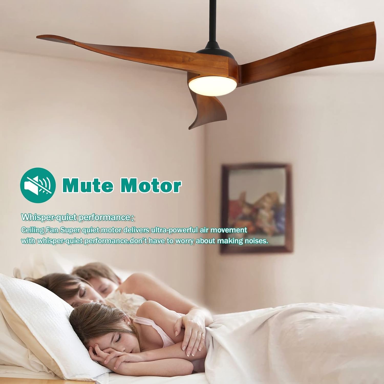 Sofucor 52 inch Ceiling Fans with Lights and Remote, Indoor/Outdoor Ceiling Fan with Light, Quiet DC Reversible, Low Profile Ceiling Fan Light, Solid Wood 3 Blade Ceiling Fans for Bedroom Farmhouse
