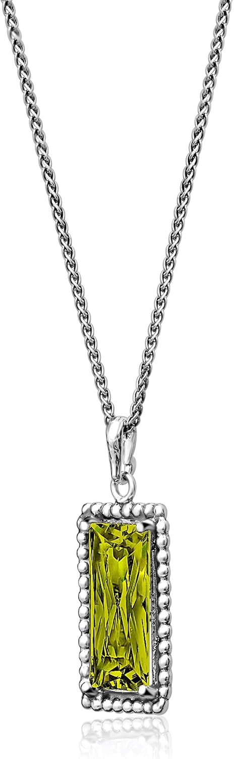 JEAN RACHEL JEWELRY 925 Sterling Silver Necklace for Women - Baguette with Cubic Zirconia Vintage Design - Hypoallergenic, Lead & Nickel Free - Artisan Handcrafted Statement Necklace
