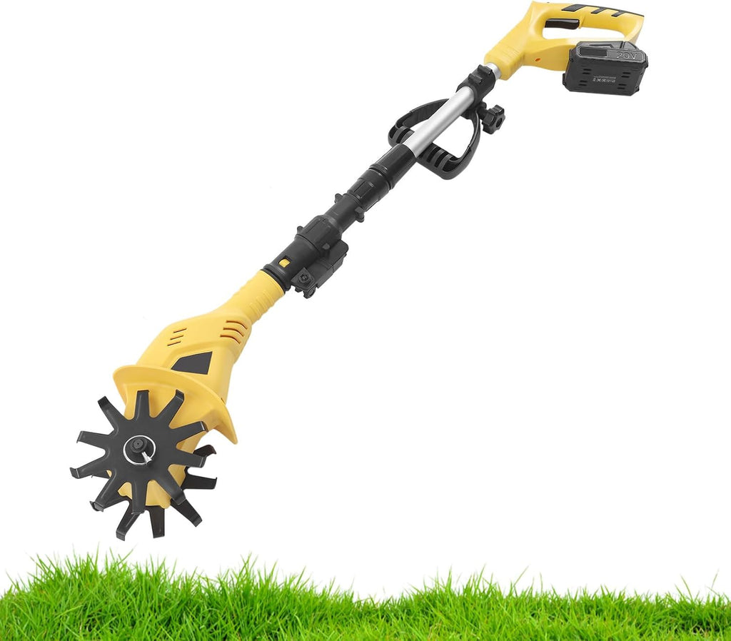 Cordless Tiller Cultivator 20V 250RPM Electric Tiller Handheld Battery Powered Garden Cultivator with Telescopic Rod for Lawn,Farms,Yard,Soil (Cultivation Width 3.9'/ Depth: 6.7')