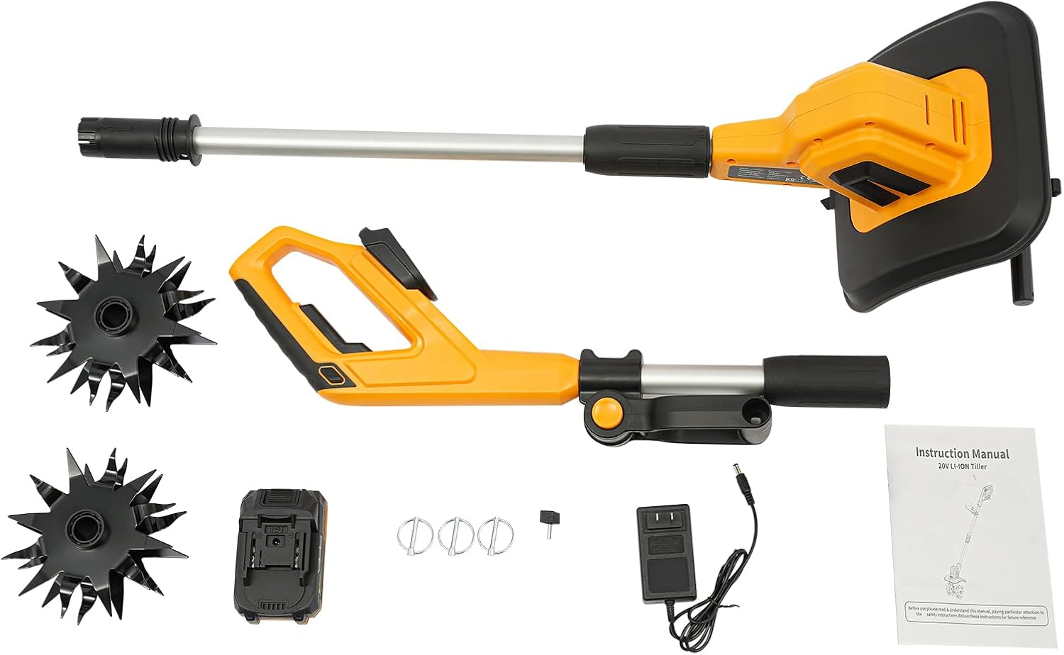 20V Cordless Tiller Cultivator, Electric Garden Tiller with 270 RPM Battery Powered, 8.7In Tilling Width & 6.3In Depth Powerful Cordless TilIer Cultivator for Gardening (Number of Blades: 4)