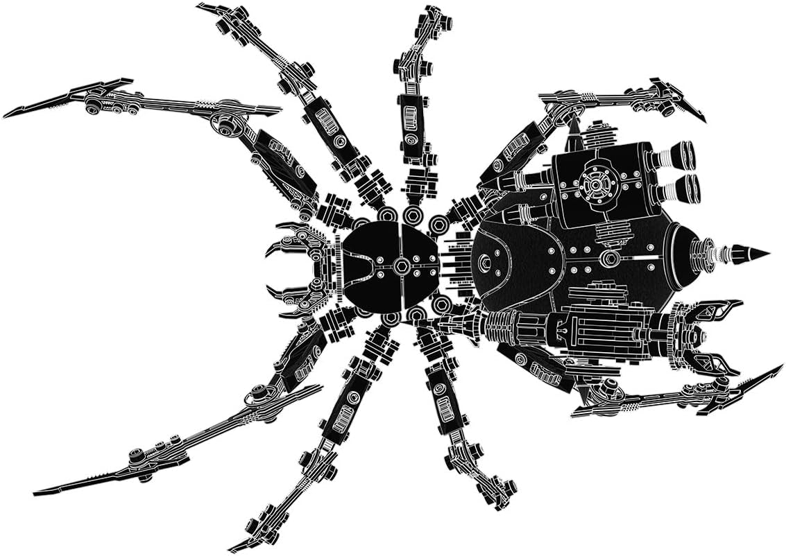 3D Metal Puzzle Spider Model Kit for Adults with Light, 602 PCS Mechanical Metal War Spider Steampunk Animal DIY Assembly Jigsaw Puzzle Model Desk Gifts for Adults