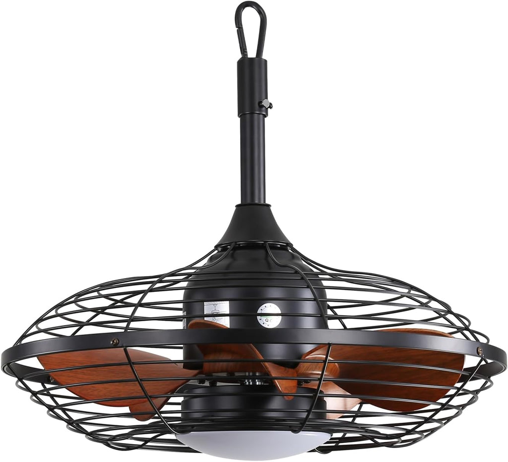 20 Inch Downrod Mount Ceiling Fan LED 18W 3CCT 5 ABS Blades DC Motor with Hanging and Hook for Outside Patios Pergola Black Lighting Outdoor Ready