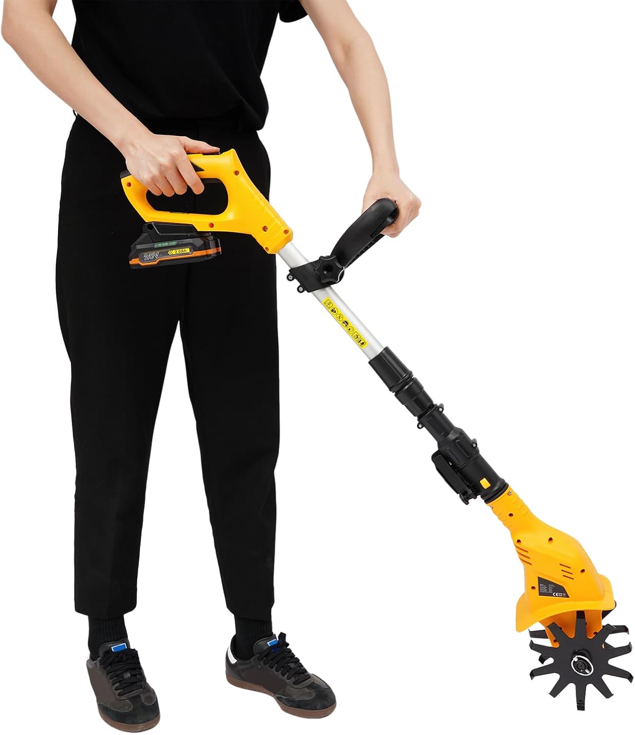 20V Cordless Tiller Cultivator, 250RPM Handheld Electric Tilling Machine, 9.84' Tilling Depth, Electric Garden Tiller with 2.0 AH Battery for Lawn/Gardening/Soil Cultivation