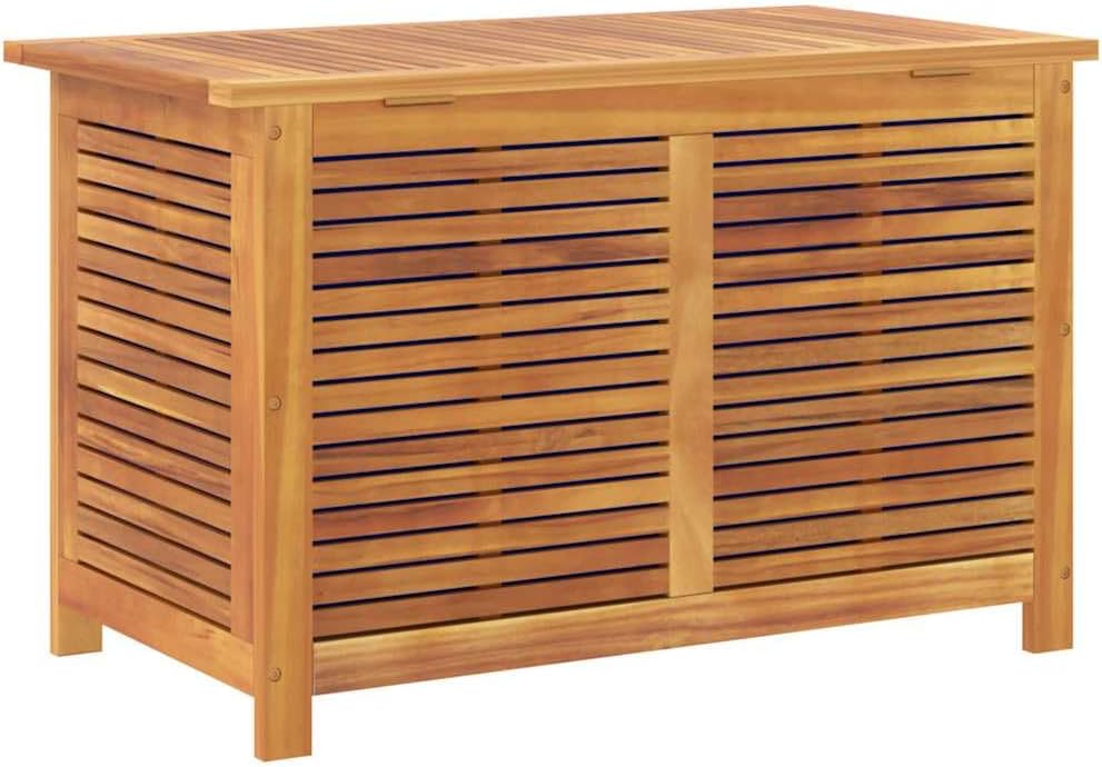 Wooden Patio Storage Box Outdoor Storage Container with Louver for Patio Furniture Cushions, Teak Wood Deck Box, 35.4'x19.7'x22' Solid Wood Acacia,-349