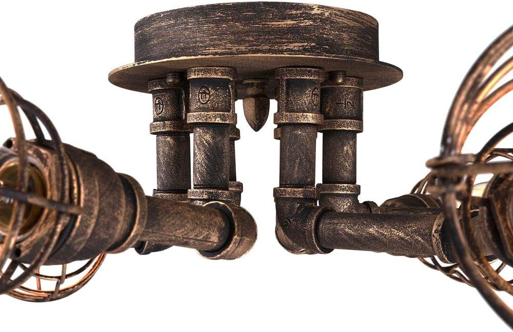 LITFAD Vintage Flush Mount Ceiling Light 6 Lights Industrial Cage Pipe Pendant Light Retro Iron Metal Ceiling Lamp Edison Close to Ceiling Light for Bedroom Dining Room Restaurant