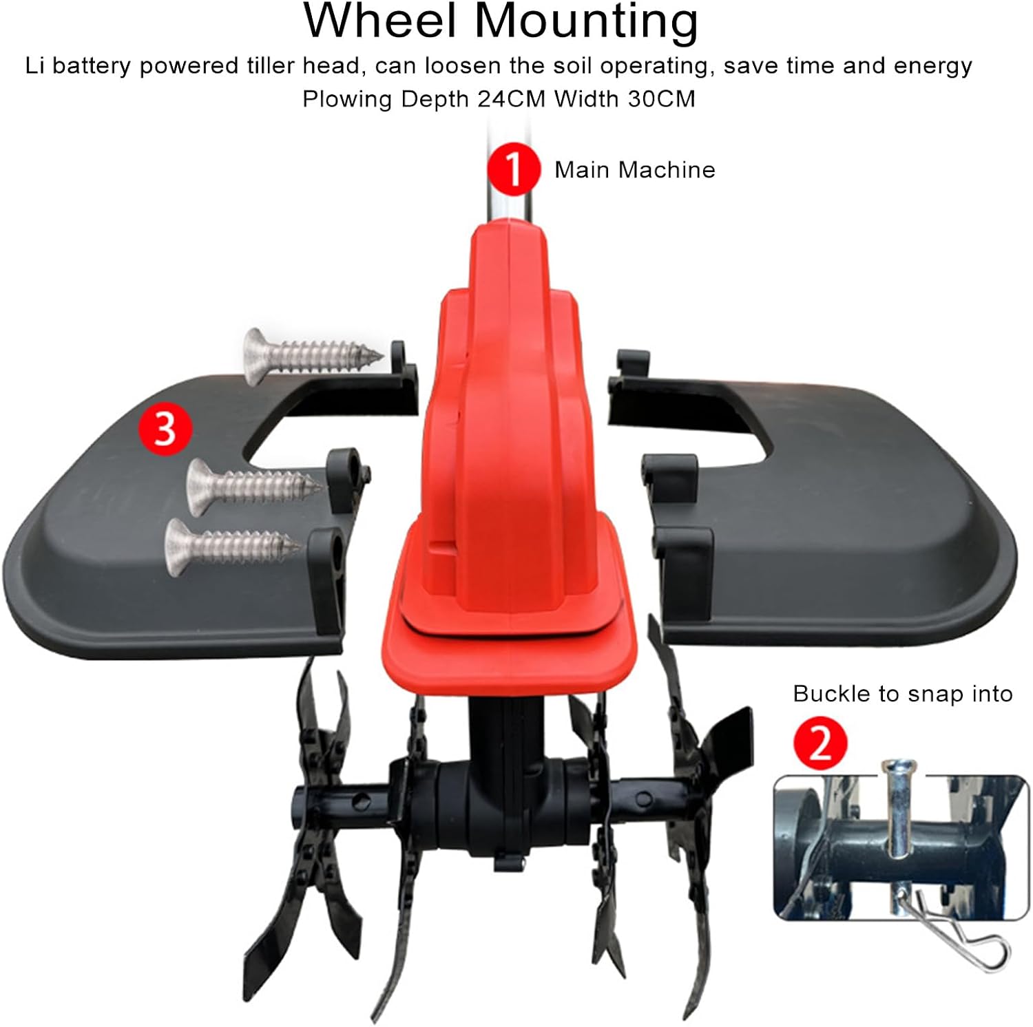 Marhynchus Cordless Tiller Cultivator, High Power Digital Display 4 Speed Settings Ergonomic Design, with 24cm Tilling Depth 30cm Width, for BL1815