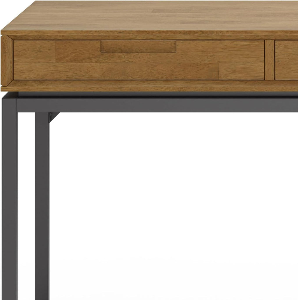 SIMPLIHOME Banting Desk - 72 Inch Wide Solid Wood and Metal Writing Desk in Medium Saddle Brown, Modern Industrial Home Office Computer Table for Study with 2 Drawers and Flip-Down Keyboard Tray