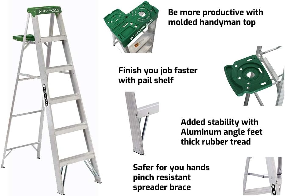 Louisville Ladder AS4006 6-Foot Aluminum Step Ladder, 225-Pound Capacity, Green, 6 Feet