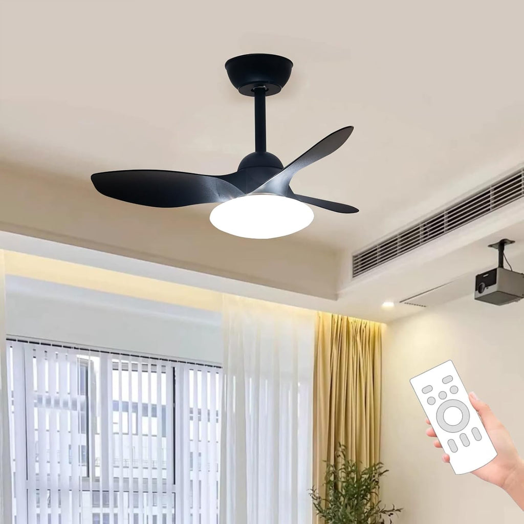 Small Ceiling Fans with Lights, Modern Ceiling Fans, Ceiling Fans with Lights and Remote, 3 Color Light, 6 Speed, for Kitchen Bedroom Dining Room Patio(Black)