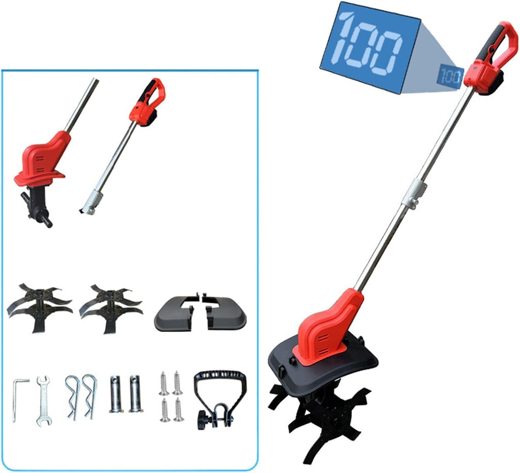 Luocute Electric Tiller Cultivator, Digital Display 2 Battery Operated Lightweight Electric Garden Rototiller with Ergonomic Handle (US Plug)