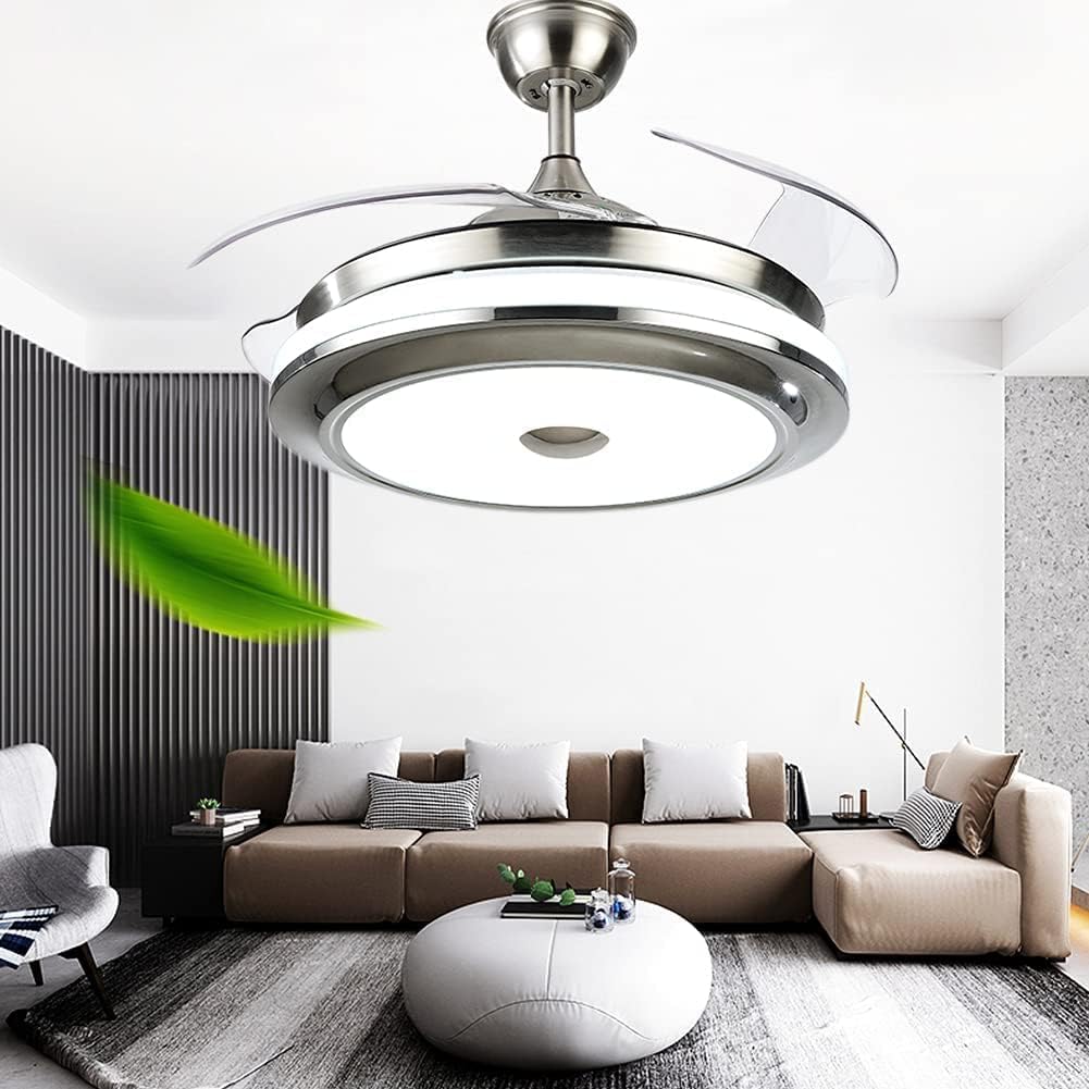 36' Modern Ceiling Fan with Light and Remote Control Retractable Chandelier Fixture 3 Lighting Color 3 Speed Fandelier for Kitchen Bedroom