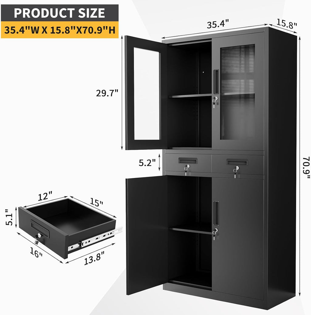 File Cabinet 2-Drawer Lateral with Lock, Metal Office Filing Cabinet for Letter/Legal/a4, Heavy Duty Storage Organizer, Full Extension Drawers, Anti-Tip Safety, Black, Home Office Organization