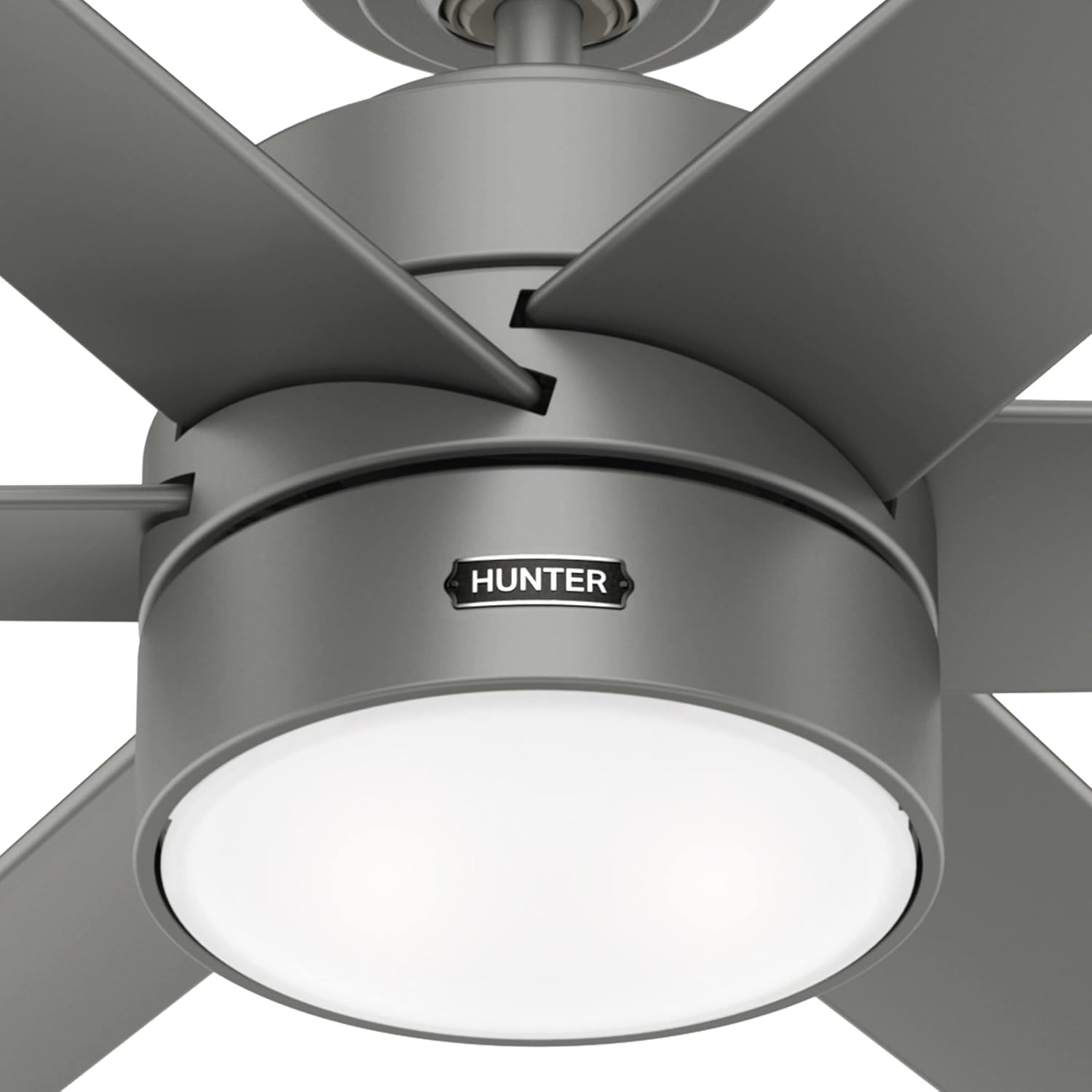 Hunter 60 inch Outdoor or Indoor Ceiling Fan with LED Light - Ceiling Fan with Wall Control, For Patio, Garage, or Porch, Quiet, Standard Mount, 6 Blades - Solaria 59625, Matte Silver