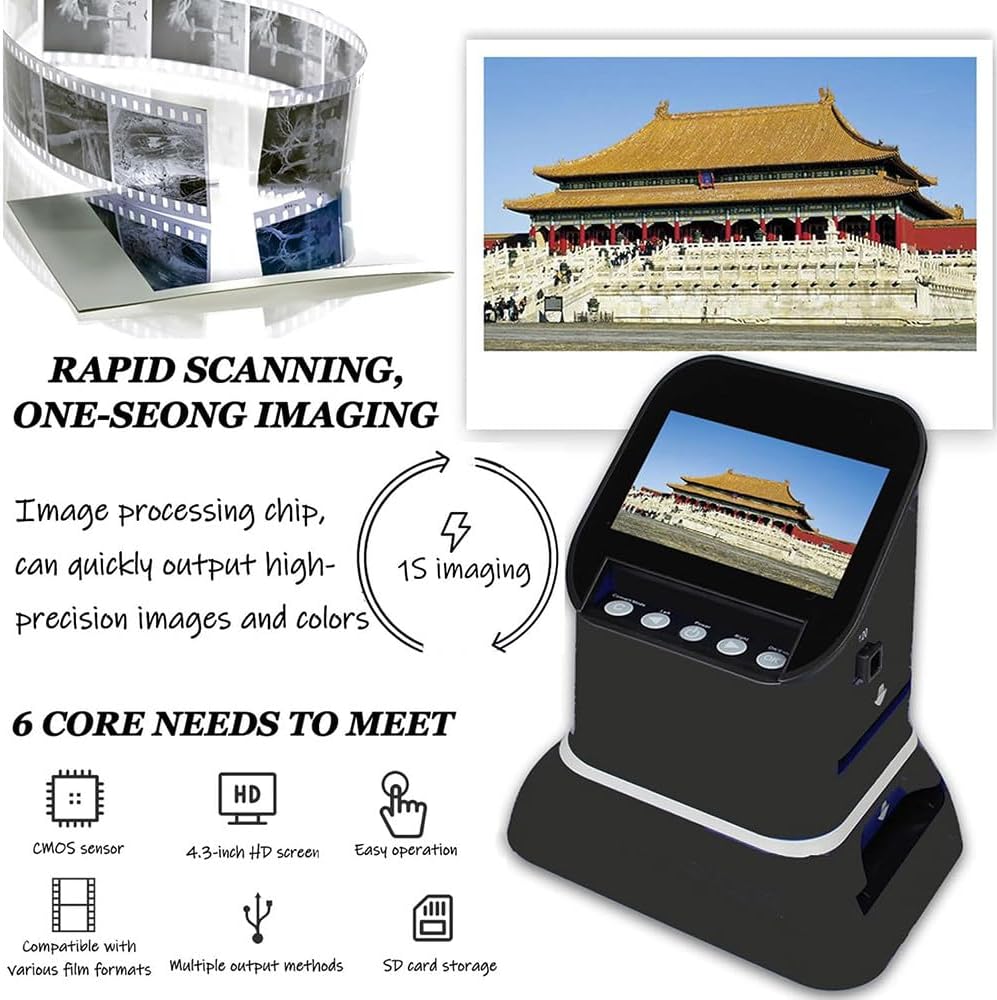 Professional 22MP Film Scanner Slide Scanner with 4.3' LCD, High Resolution Film to Digital Converter for 35mm 120 126 127 135 Negatives & Slides
