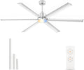 72 Inch Ceiling Fan with Light, Industrial Aluminum Blades, DC Motor 6 Speed Reversible,Covered Outdoor Space, Brushed Nickel,CF06BN-72