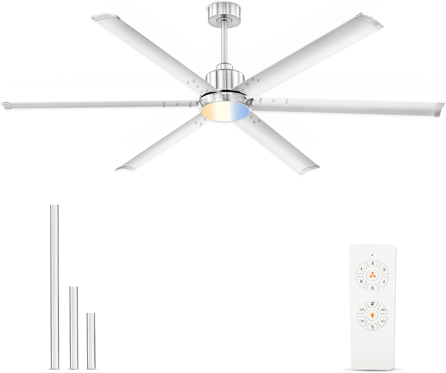 72 Inch Ceiling Fan with Light, Industrial Aluminum Blades, DC Motor 6 Speed Reversible,Covered Outdoor Space, Brushed Nickel,CF06BN-72