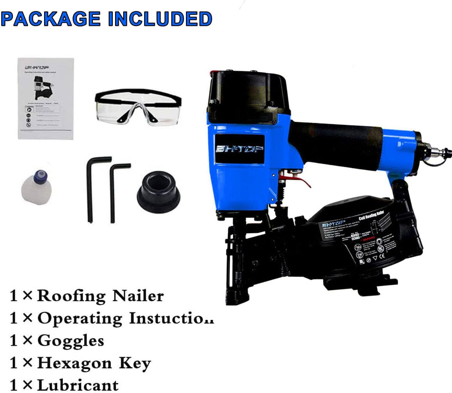 CN45N Roofing Nailer, 15 Degree Roofing Nail Gun, 3/4-Inch to 1-3/4-Inch Coil Nails, 120-pcs Load Capacity Coil Nailer in Blue