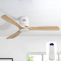 Sofucor 52 Inch Solid Wood Ceiling Fan Without Lights Flush Mount Ceiling Fans with Remote Control-Wood Blades Modern Outdoor Ceiling Fan No Light for Bedroom/Living Room/Patio/Indoor,Natural Wood