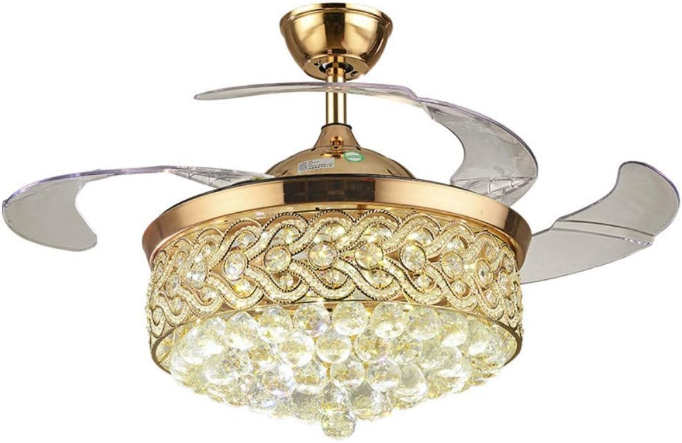 American Country 42 Inch Invisible Ceiling Fan Light Remote Ceiling Fan Light Retro Led Lamps Home Nordic Ceiling Fan Crystal Chandelier (Gold)