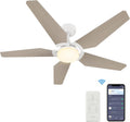 SMAAIR 5 Blades Outdoor Smart Ceiling Fan with Dimmable Light Kit and 10-Speed DC Motor, Works with Remote Control/Alexa/Google Home/Siri, Timer, Schedule (White/Wooden Pattern)