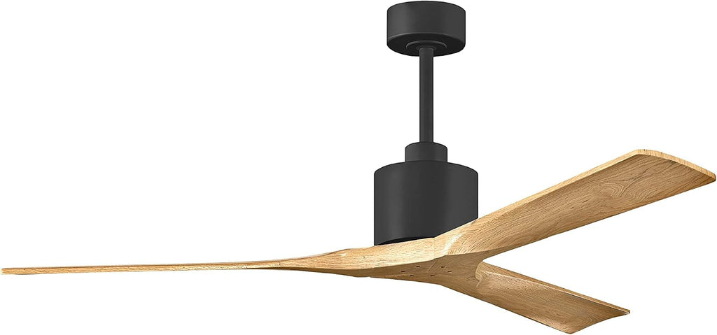 Matthews NK-BK-LM-60 Nan Damp Rated 60' Ceiling Fan with Remote and Wall Control, 3 Solid Wood Blades, Silent DC Motor, Matte Black with Light Maple Tone
