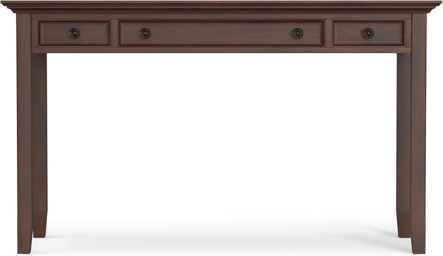 SIMPLIHOME Amherst Desk and Bookcase Bundle - 54 inch Wide Solid Wood Desk with Drawers and 30 inch Wide 5-Shelf Bookcase in Russet Brown, Transitional Home Office Furniture (Set of 2)