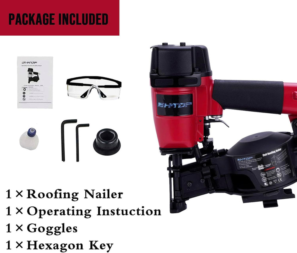CN45N Roofing Nailer, 15 Degree Roofing Nail Gun, 3/4-Inch to 1-3/4-Inch Coil Nails, 120-pcs Load Capacity Coil Nailer in Red