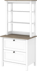 Bush Home Mayfield Bookcase with Drawers in Pure White and Shiplap Gray