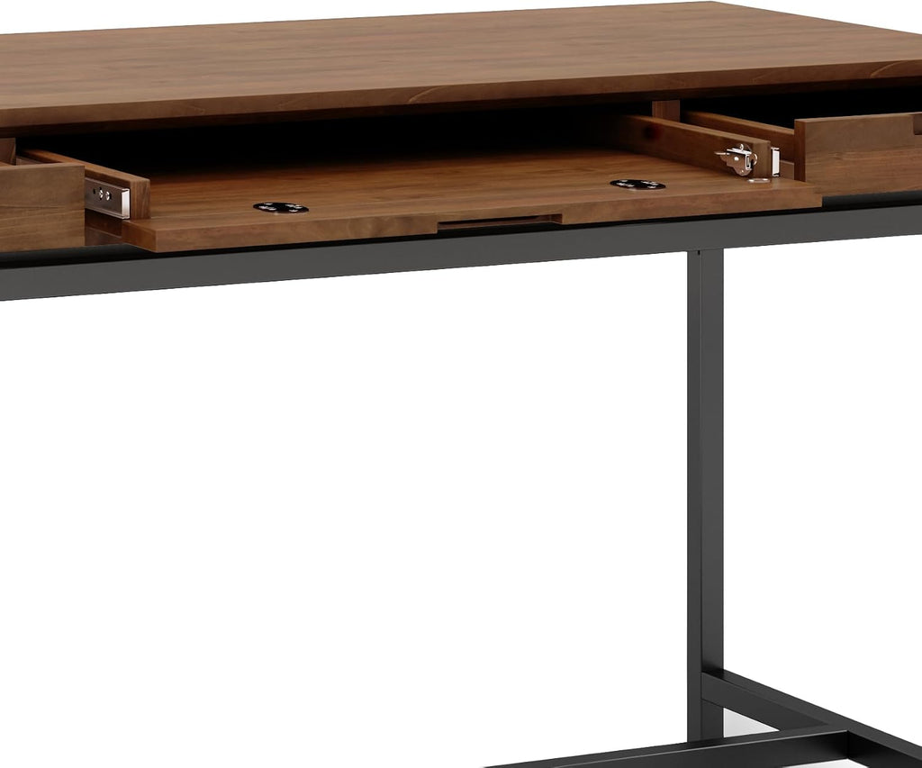 SIMPLIHOME Banting Desk - 60 Inch Wide Solid Wood and Metal Writing Desk in Medium Saddle Brown, Modern Industrial Home Office Computer Table for Study with 2 Drawers and Flip-Down Keyboard Tray