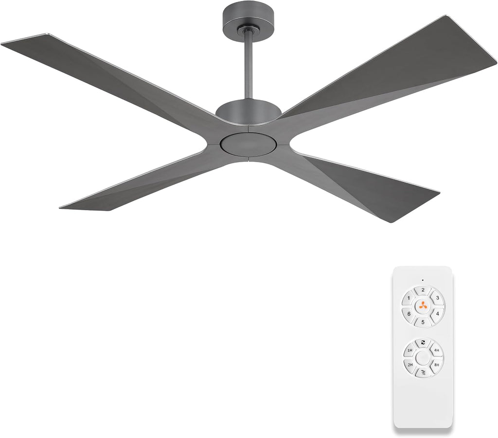 WINGBO 64' Wet Rated Outdoor Ceiling Fan without Lights, 4 ABS Plastic Blades, 6-Speed Reversible Quiet DC Motor, Waterproof Ceiling Fan No Lights for Patio Porch Gazebo Garage, Brushed Graphite