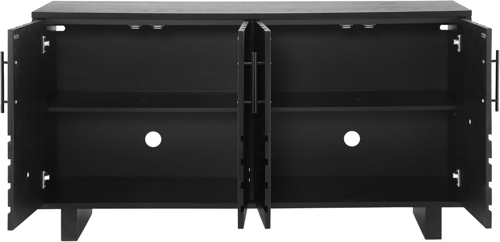 Christopher Knight Home Guke Modern Wooden Kitchen Sideboard Cabinet with Metal Handles, Rectangular Living Room Storage Cabinet with Shelves, Spacious Dining Room Cupboard with 4 Doors, Black