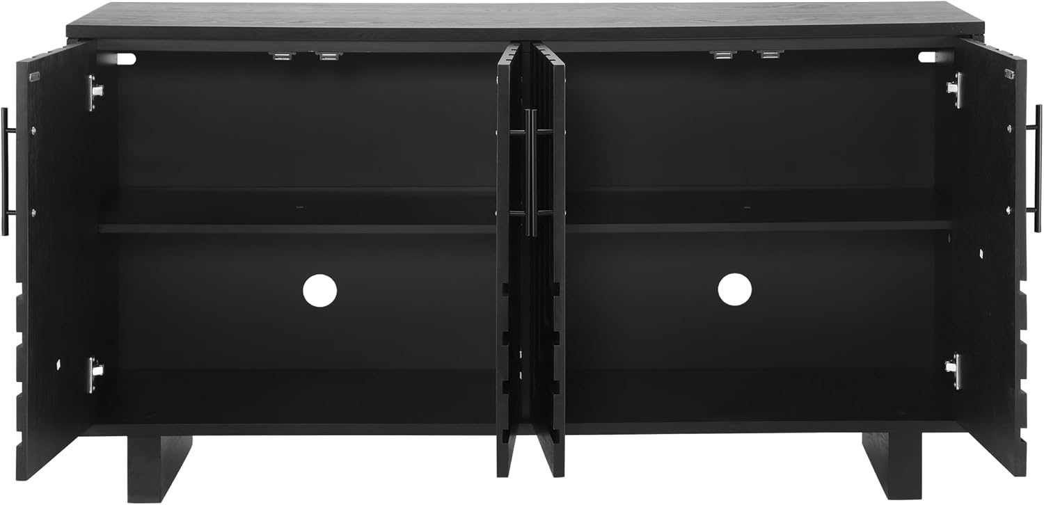 Christopher Knight Home Guke Modern Wooden Kitchen Sideboard Cabinet with Metal Handles, Rectangular Living Room Storage Cabinet with Shelves, Spacious Dining Room Cupboard with 4 Doors, Black