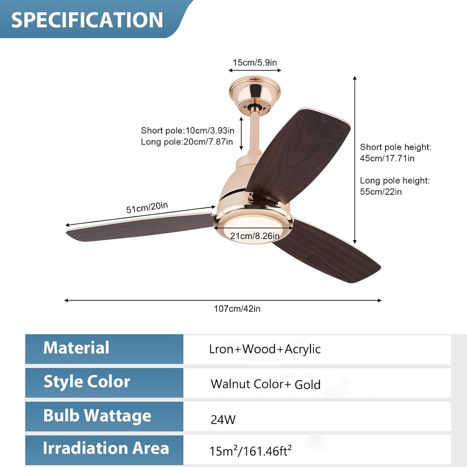 Ceiling Fans with Lights, 42 Inch Modern Low Profile Ceiling Fan with Remote Control 6 Speeds, 3000-6000K Dimmable Timing (1/2/4 hours) 3 Blades Large Ceiling Fan for Indoor and Outdoor Bedroom Patios
