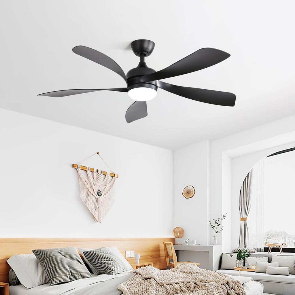 45-Inch Matte Black Smart Ceiling Fan with DC Motor, Alexa Control, Tri-Color LED Lighting, Reversible Operation