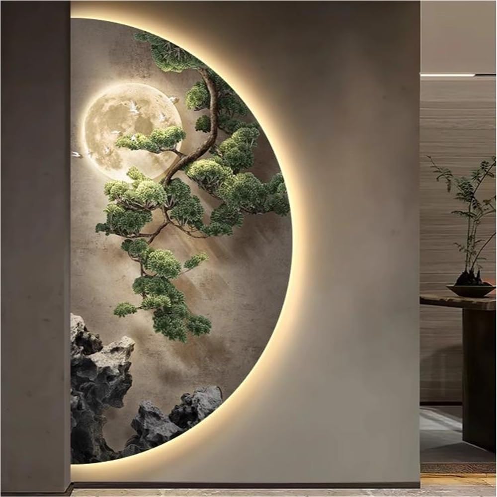 Utlgvnwn 3D Relief LED Decorative Painting, Plug-In Creative Landscape Painting, Modern Wall Art Decor for Entrance, Living Room, Corridor(A,15.7x31.4in)
