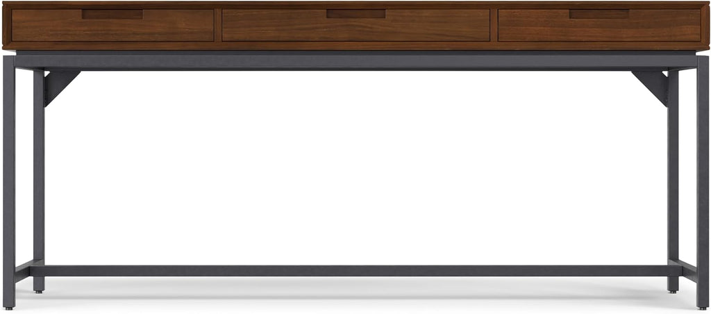SIMPLIHOME Banting Desk and Bookcase Bundle - 72 inch Wide Solid Wood Desk with Drawers and 30 inch Wide 4-Shelf Bookcase in Walnut, Modern Industrial Home Office Furniture (Set of 2)