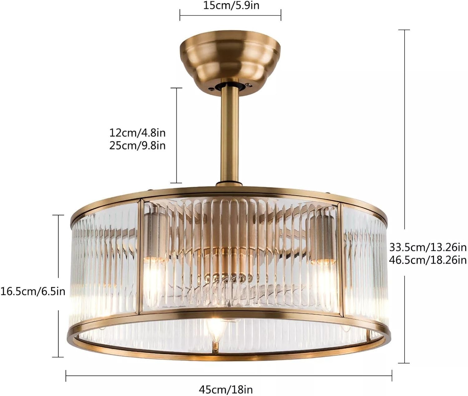 Ceiling Fan Light 18' Retro Caged Chandelier Kitchen Island Pendant Lamp With Remote 6Speeds Adjustable Speed Low Noise & Timing Function Stylish Exterior For Bedroom Study Living Room (40W Gold)